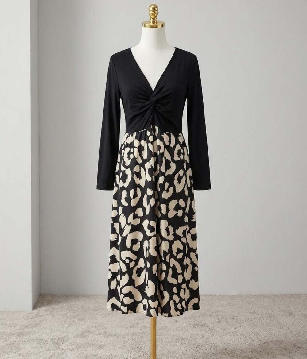 Bloomchic Leopard Print Twist Front Midi Dress Size 10 Medium